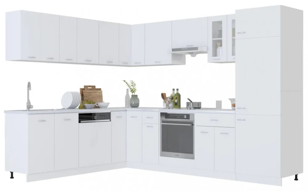 Lyon 14 részes fehér forgácslap konyhai szekrénygarnitúra
