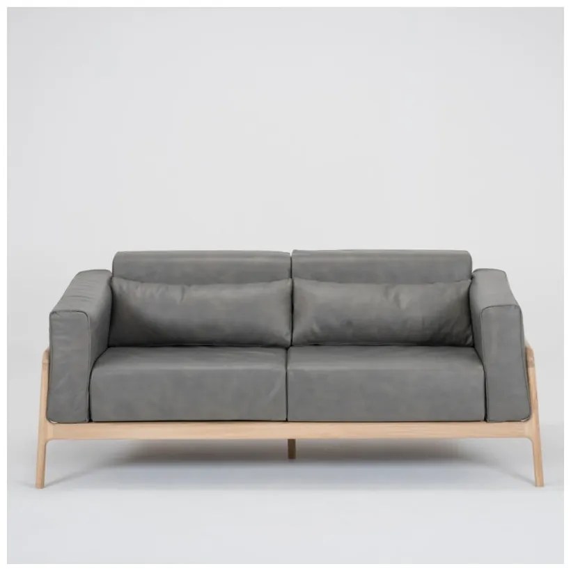 Fawn szürke kanapé bivalybőrből, tömör tölgyfa szerkezettel, 180 cm - Gazzda