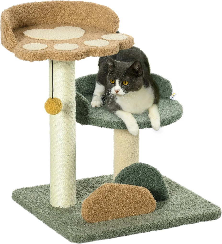 PawHut Macska Fa Kicsi, 52 cm-es Macska Kaparófa Mászófa 2 Szinttel, Kaparóoszlop Játékballal, Macska Bútor, Kicsi Kaparófa 5 kg alatti Macskák számár