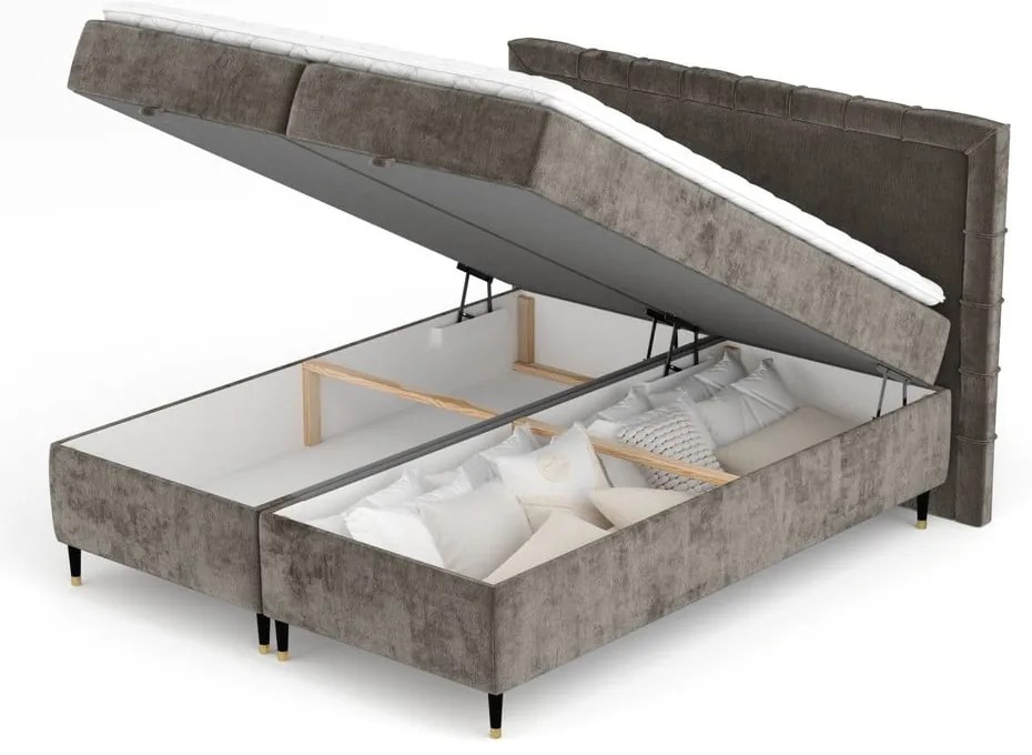 Sötétszürke ágyneműtartós boxspring ágy 200x200 cm Voyage – Maison de Rêve