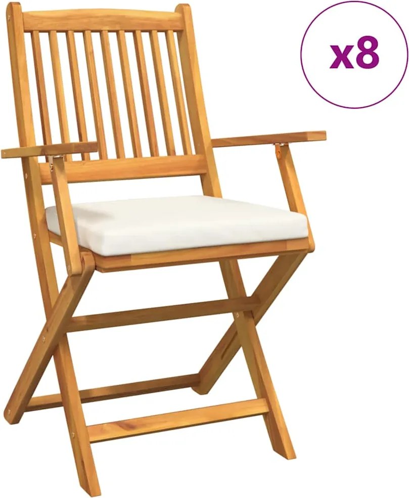 vidaXL Összecsukható szék 8 pcs Fehér 49 x 57.5 x 92cm Tömör akácfa
