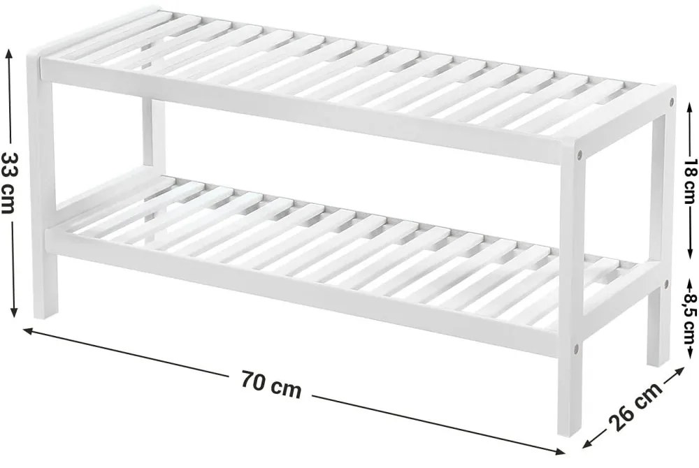 Cipőtároló polc 2 szintes, fehér 70x26x33cm