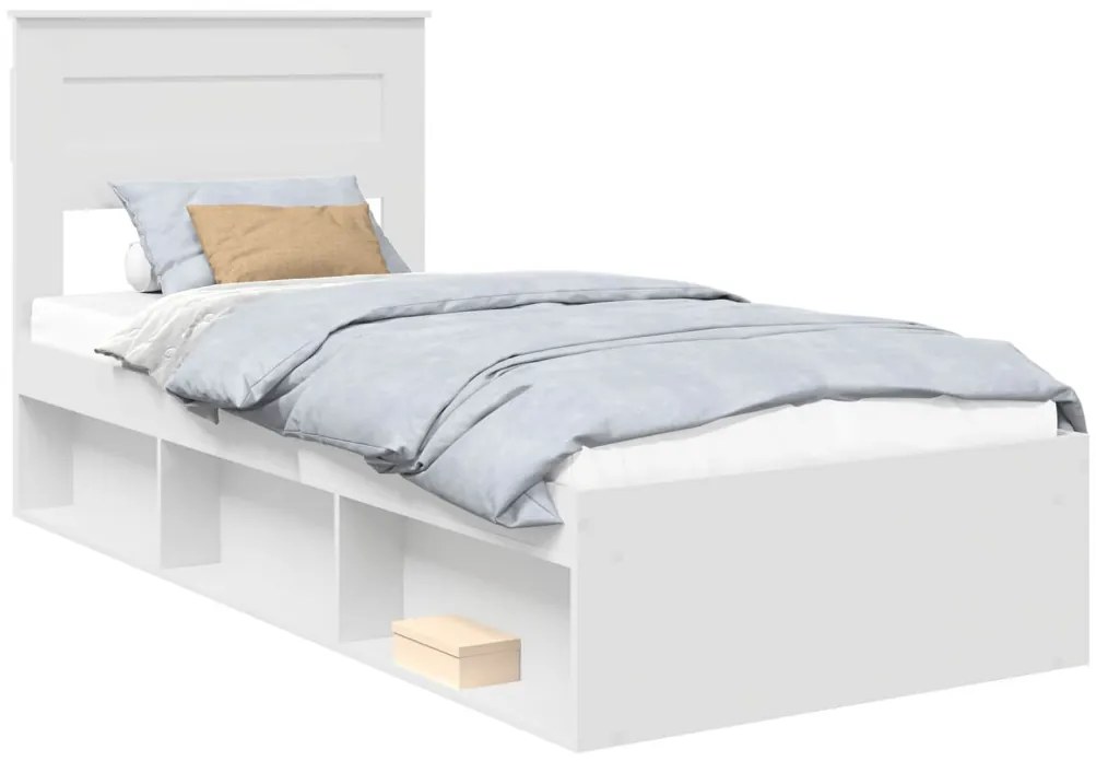 vidaXL Ágykeret matracmal fejtámlával Fehér 75 x 190 cm Tömör fenyőfa