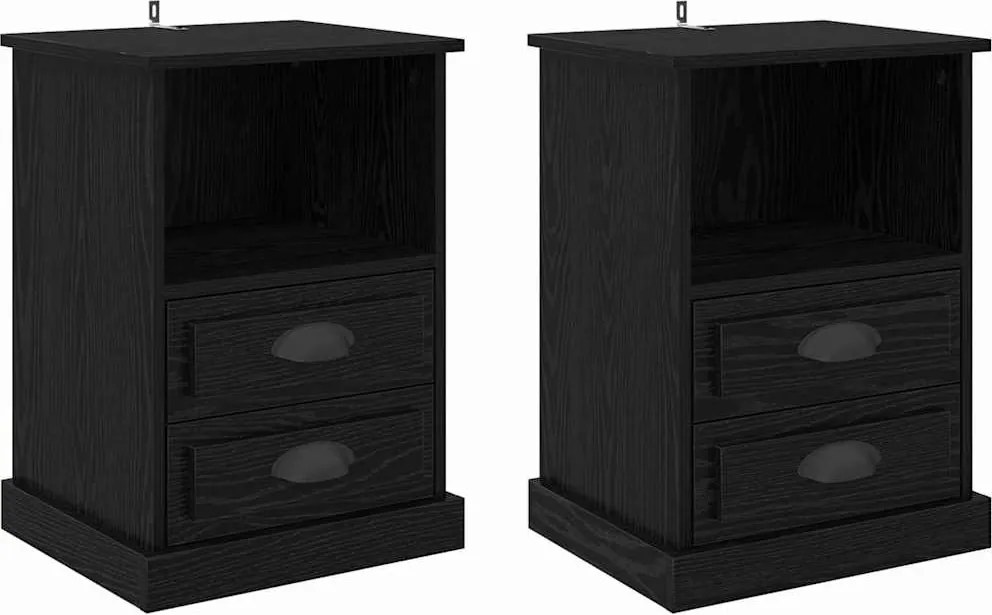 vidaXL Éjjeliszekrény 2 pcs Fekete tölgy 36 x 43 x 60 cm Faanyag