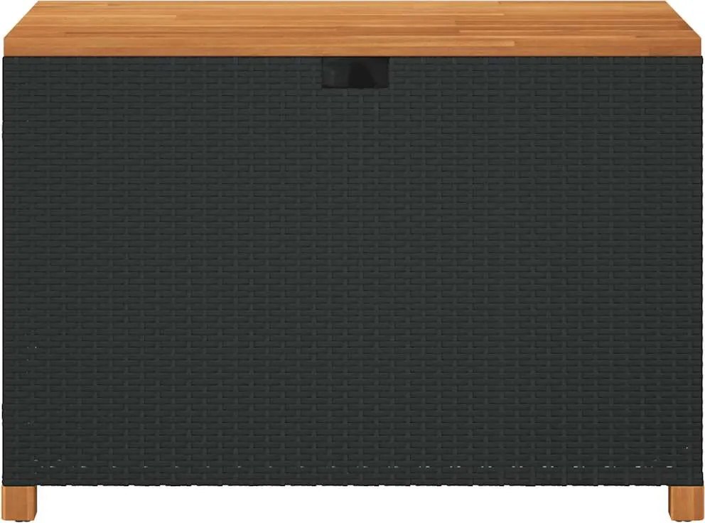 Fekete Polyrattan És Akácfa Kerti Tárolóláda 110 X 55 X 63 Cm