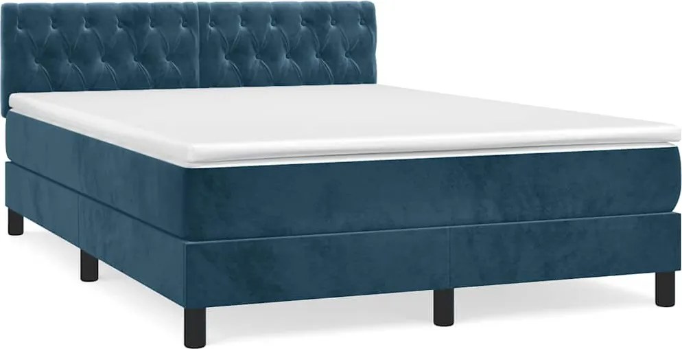 vidaXL sötétkék bársony rugós ágy matraccal 140x190 cm