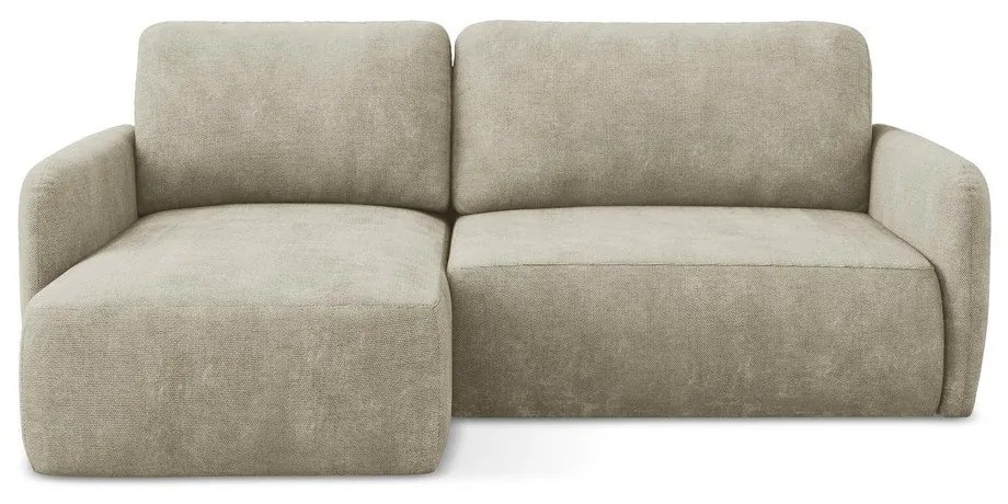 Bézs zsenília kinyitható-tárolóhelyes sarokkanapé (bal oldali-heverő résszel) Lilo – Makamii