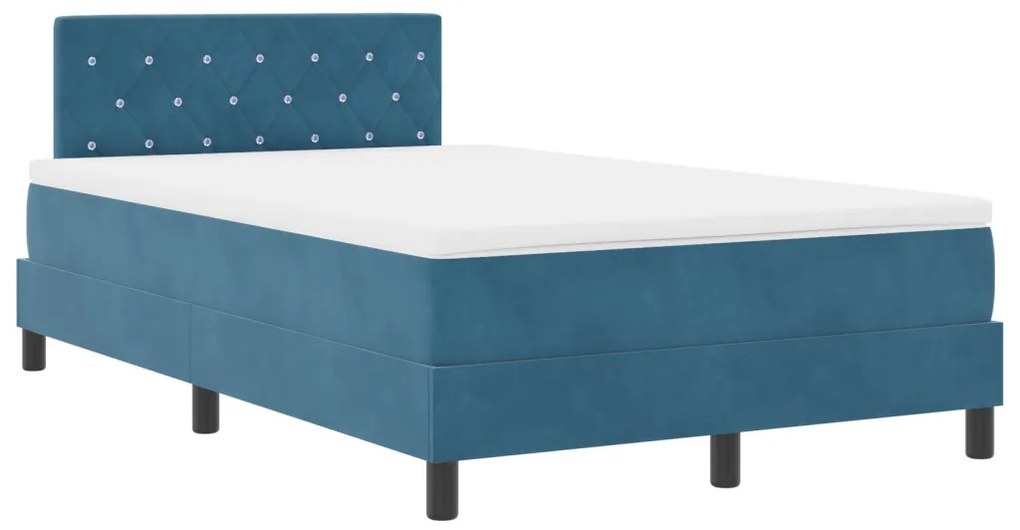 Box Spring ágy matraccal és LED világítással, Sötétkék, 120x190 cm, bársony