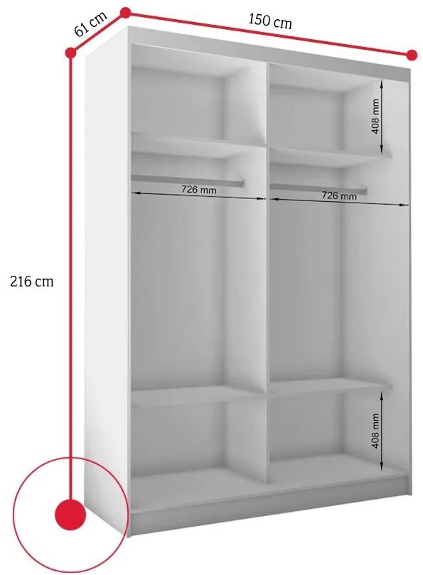 MARISA tolóajtós ruhásszekrény tükörrel + Halk zárorendszer, 120x216x61, sonoma tölgy
