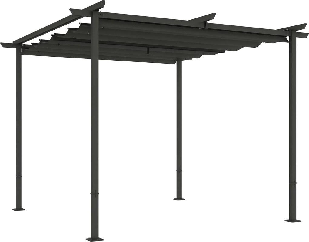Outsunny Pergola 3x3m Kerti Pavilon Terasz Napernyő Fém Szerkezettel, Állítható Napernyő, UV Védelem 30+ Szabadonálló Napernyő Teraszra és Kertbe, Söt