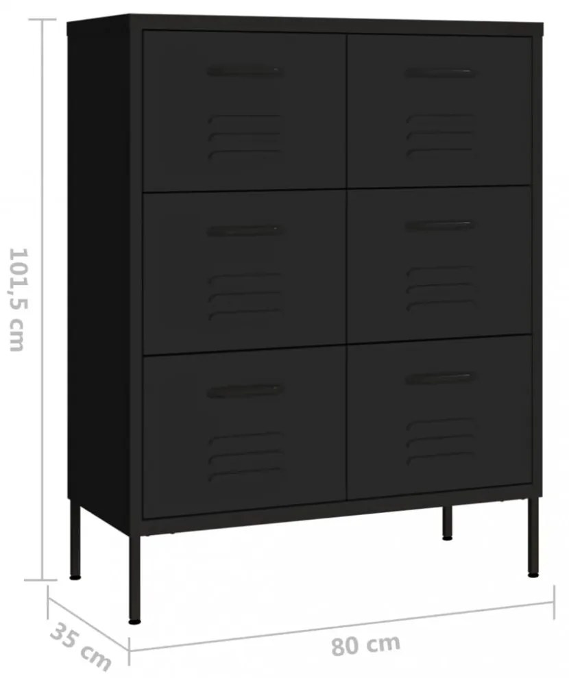 fekete acél fiókos szekrény 80 x 35 x 101,5 cm