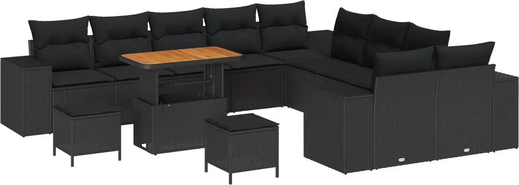 vidaXL Kerti Kanapé Szett párnával 13 pcs Fekete polirattan