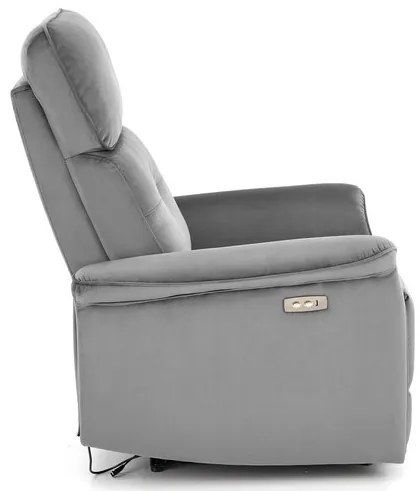 SEMIR szürke karosszék elektromos dönthető funkcióval / USB csatlakozóval