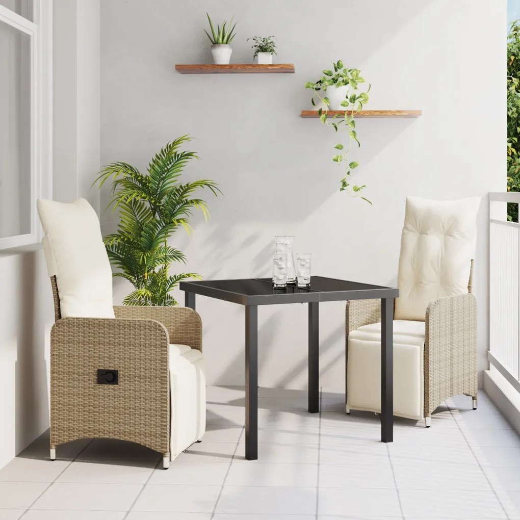 3 darabos Kert Étkező Szett Párnákkal Bézs Poly Rattan
