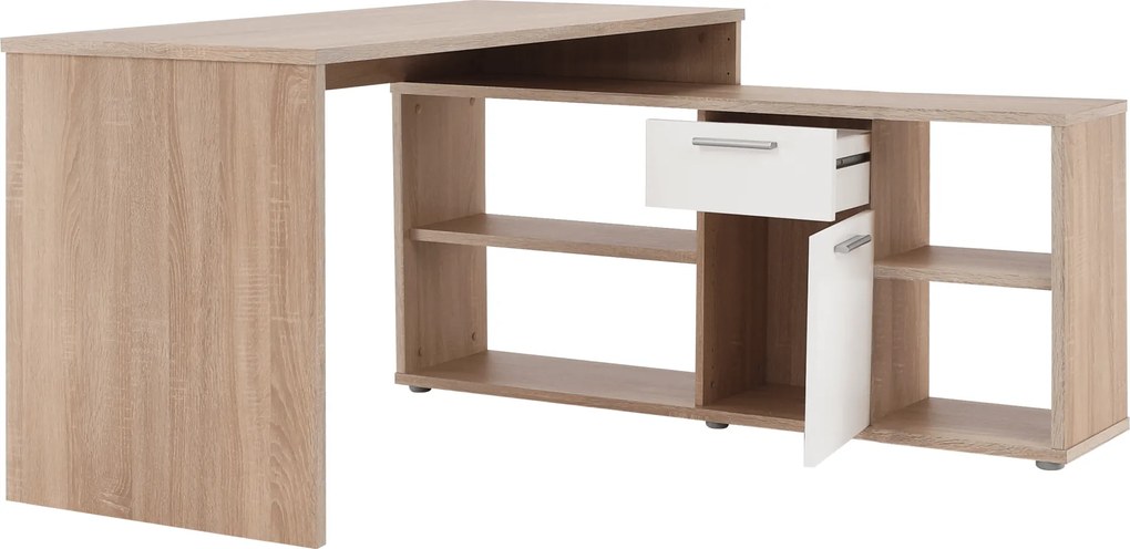 Sarok íróasztal, sonoma tölgy/fehér, NOE NEW