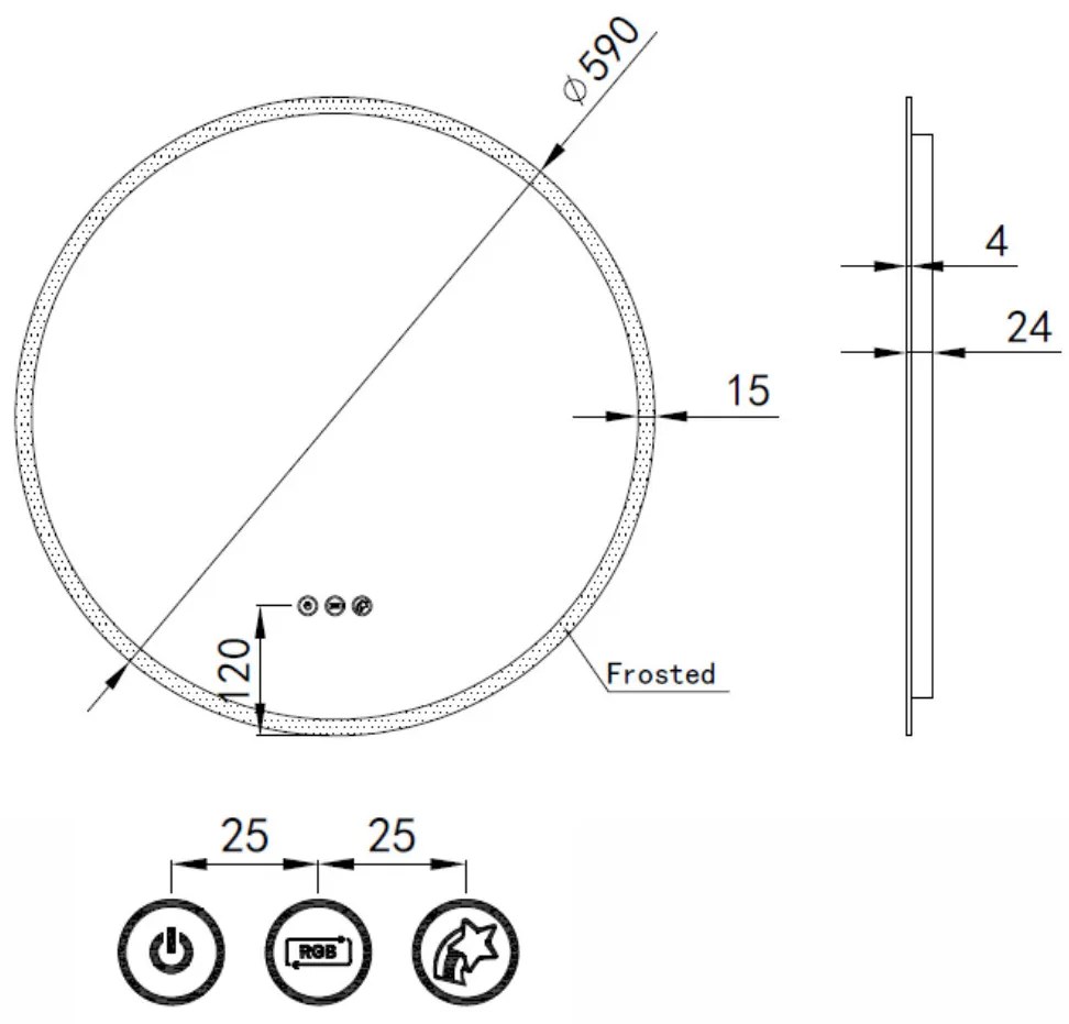 Kerek LED tükör Ø60cm Welland Alpha | Fehér és színes háttérvilágítás - RGB funkciók
