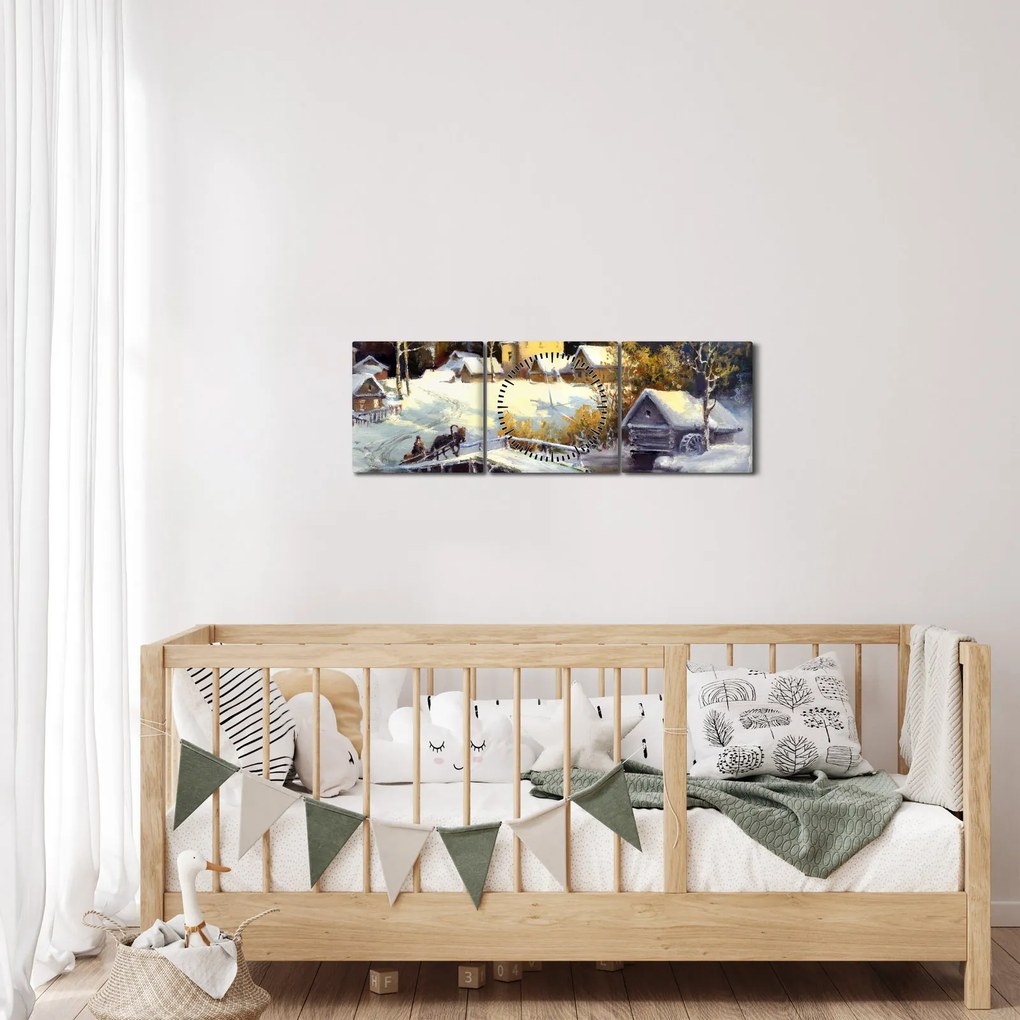 Kép - téli város (órával) (90x30 cm)
