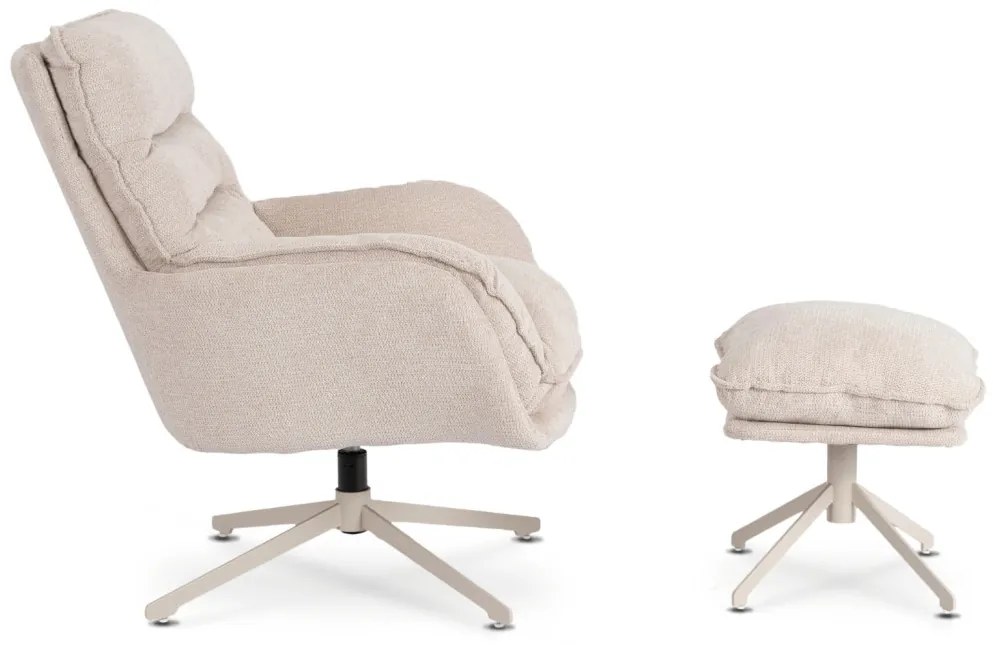 Fotel Wypoczynkowy Obrotowy PASADENA Z Podnóżkiem Kremowy