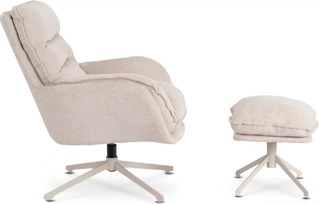 Fotel Wypoczynkowy PASADENA Obrotowy z Podnóżkiem Kremowy