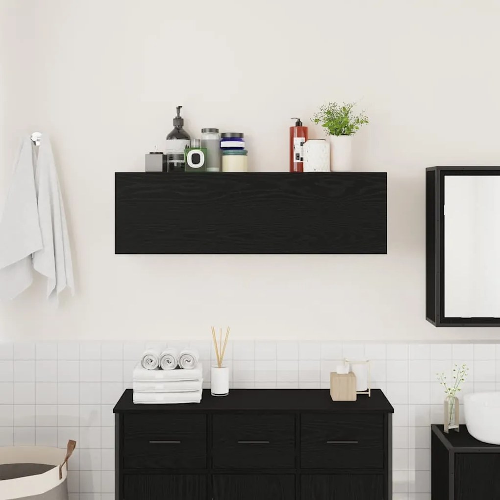 fekete szerelt fa fali fürdőszobaszekrény 100x25x30 cm