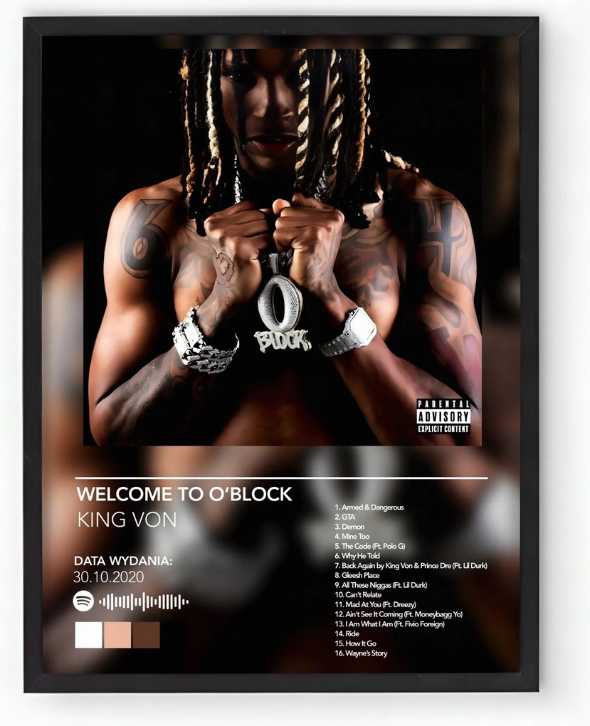 Poszter keretben Album King Von Welcome To O'Block 20x30 cm Ajándék ötlet
