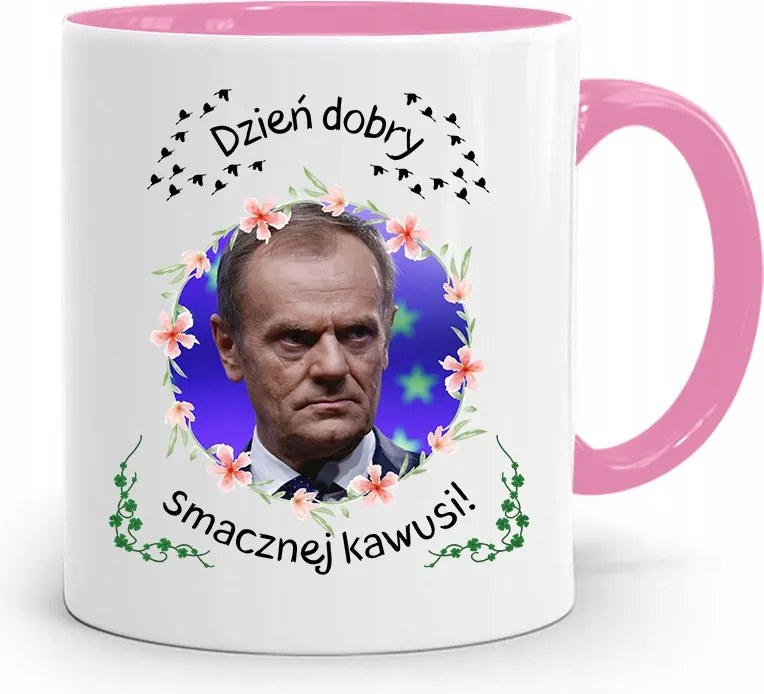 Donald Tusk Rózsaszín Bögre Platform Ajándék fényképes nyomtatással