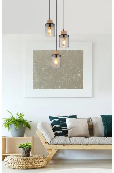 Globo 15707-3HR - Csillár zsinóron REID 3xE27/15W/230V átm. 27 cm tölgy