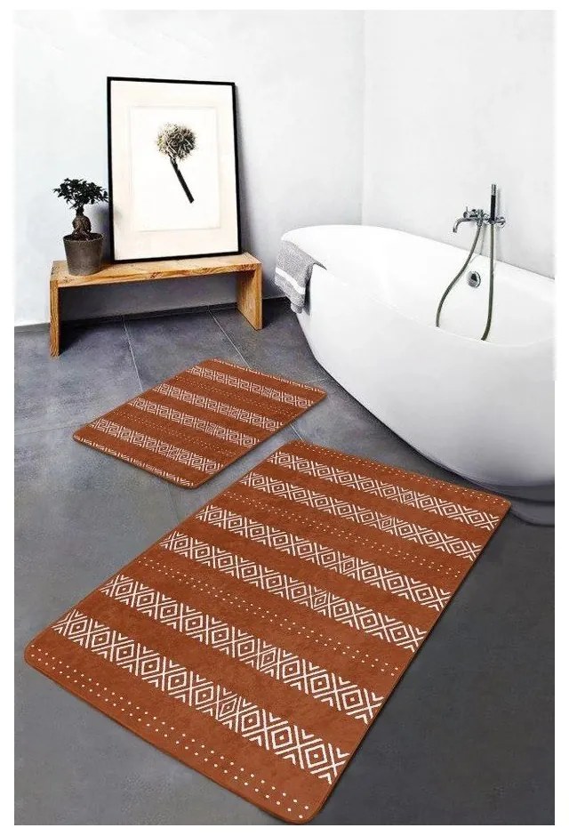 Barna bársony fürdőszobai kilépő szett 2 db-os 60x100 cm – Mila Home