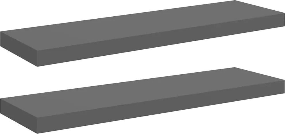 vidaXL 2 db magasfényű szürke MDF lebegő fali polc 80 x 23,5 x 3,8 cm