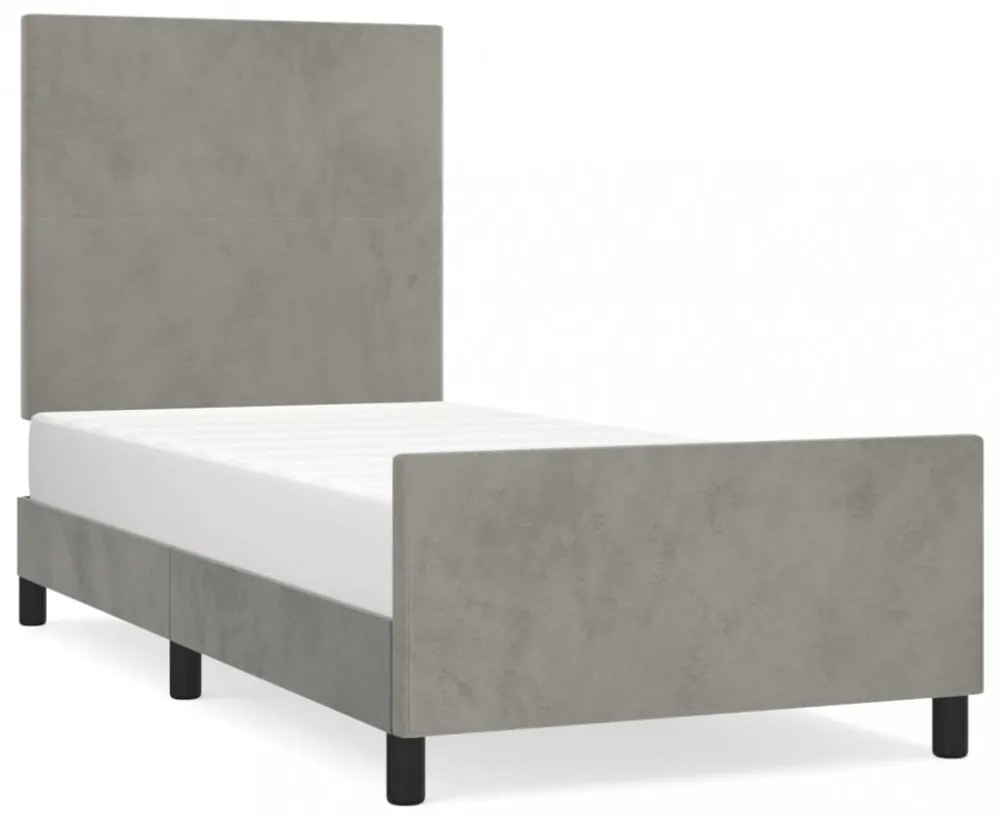 világosszürke bársony ágykeret matrac nélkül 90x190 cm