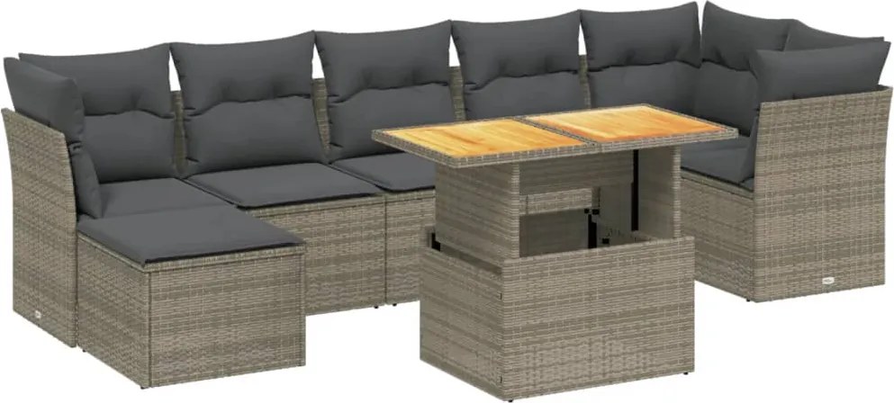 vidaXL 8 részes szürke polyrattan kerti ülőgarnitúra párnákkal