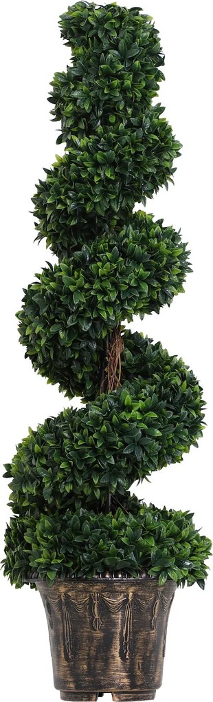 Outsunny Mesterséges Spirális Bukszus Növény (Ø32cm x 120cm), Zöld Dekoráció Belső és Külső Terekhez, Tartály Tartozékként | Aosom