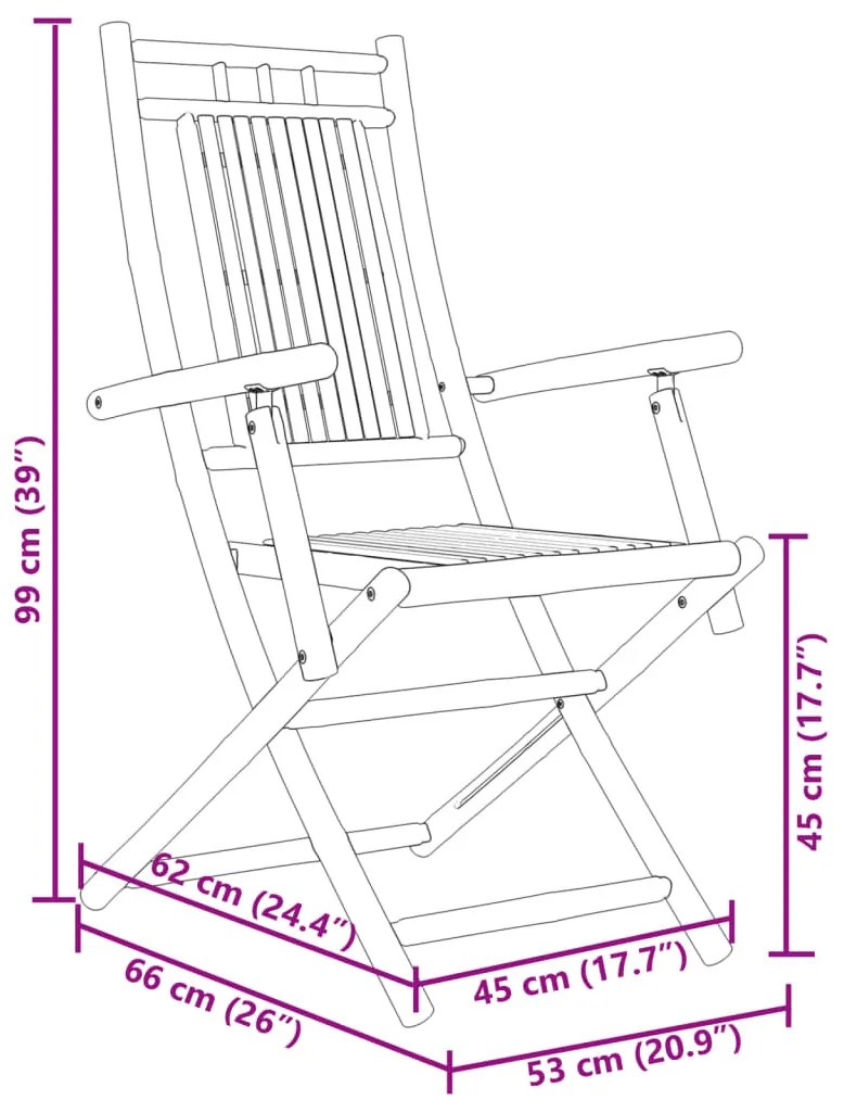 6 db összecsukható bambusz kerti szék 53 x 66 x 99 cm