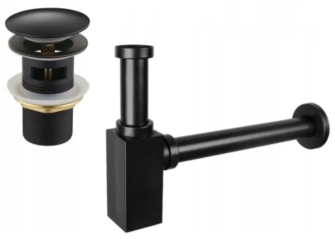 Mexen fél szifon mosdóhoz négyzet alakú, klik-klak dugóval, túlfolyóval, antik fekete - 7992060-79