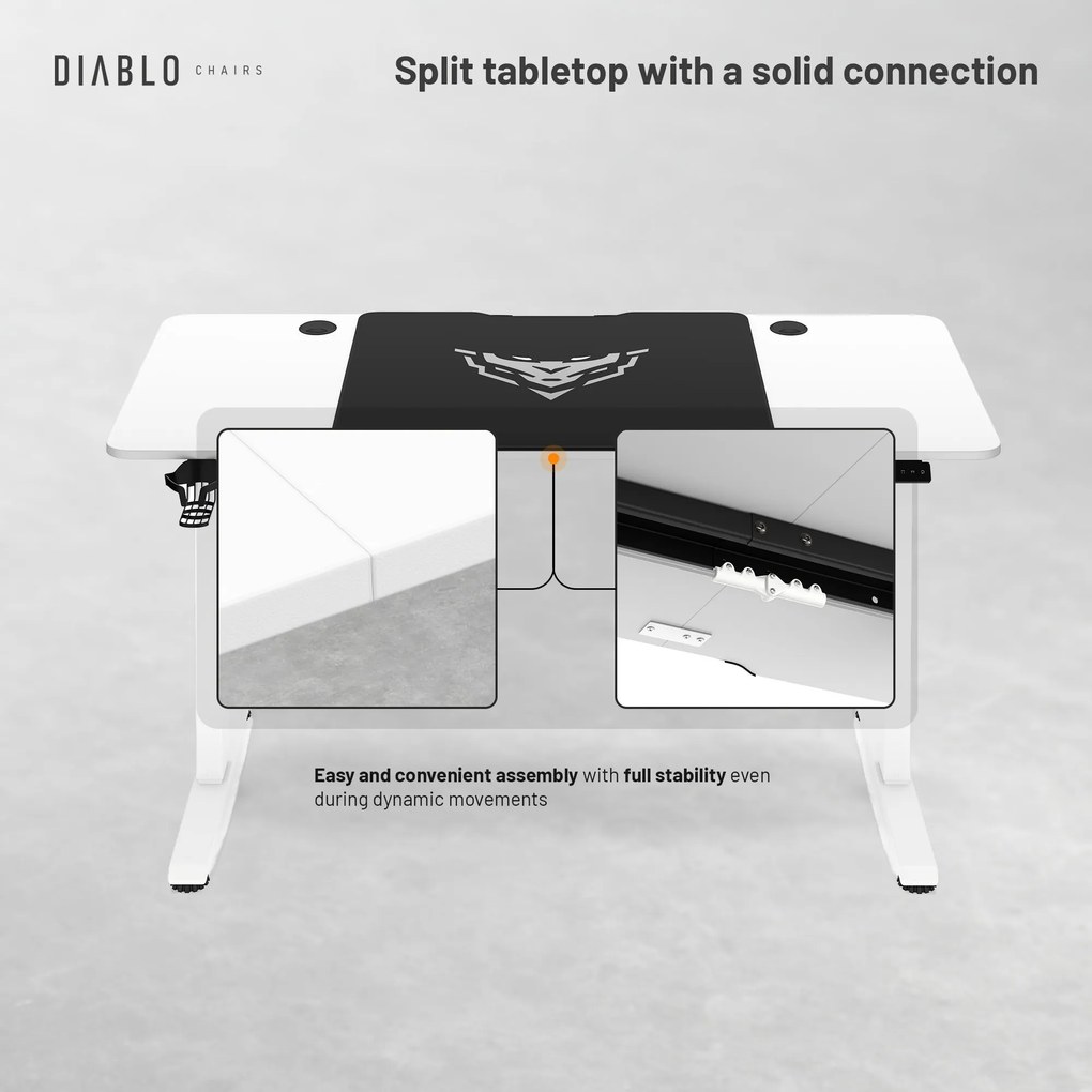 Magasságban állítható íróasztal 140 cm fehér: Diablo X-Tensio 1400