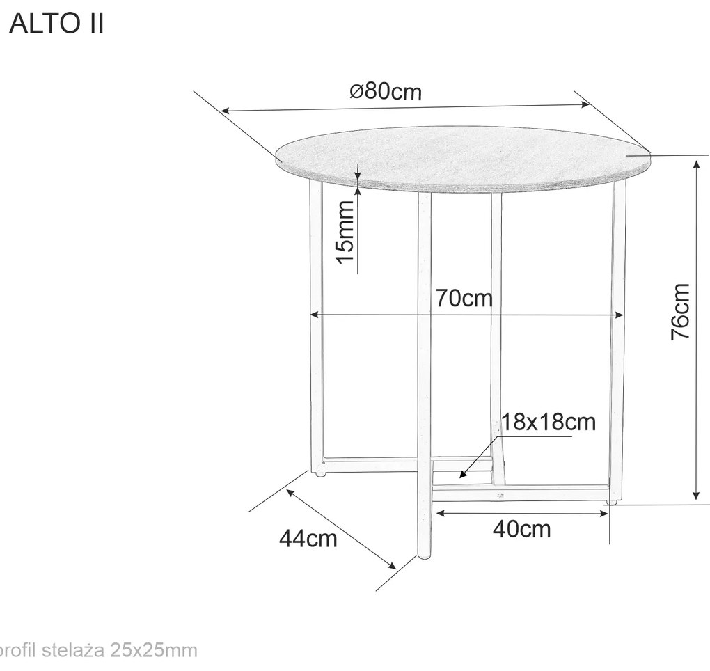 Kerek étkezőasztal tölgy dekorral ALTO II 80x80