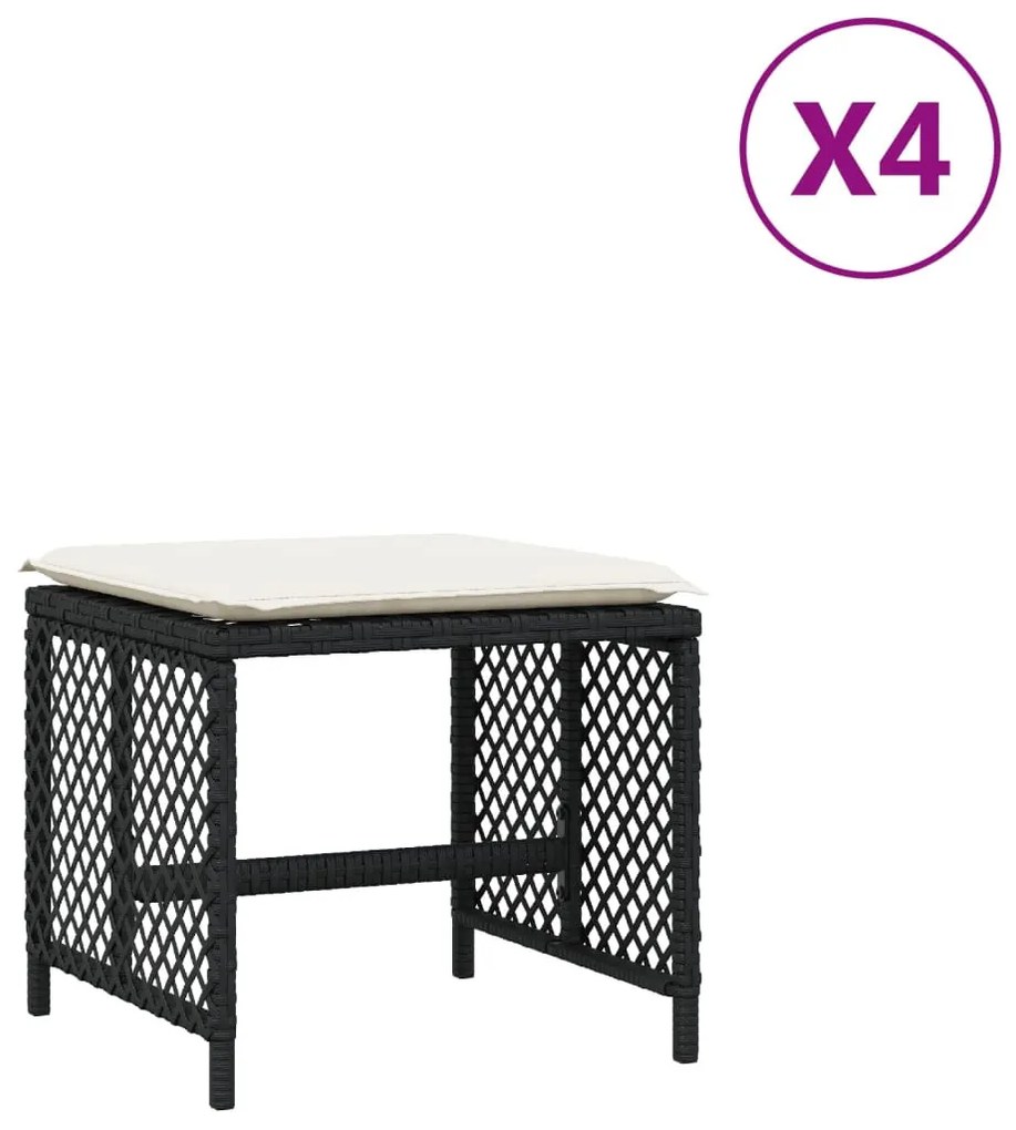 4 db fekete polyrattan kerti szék párnával 41 x 41 x 36 cm