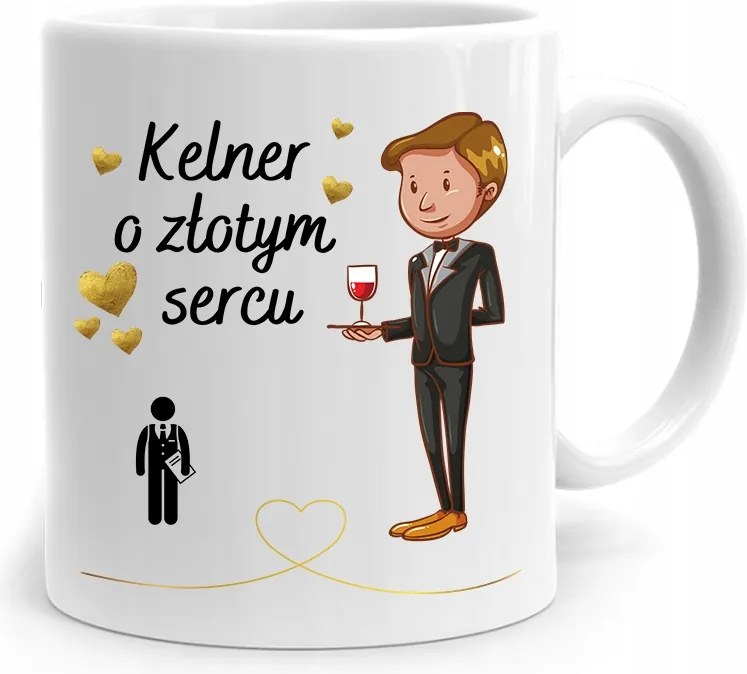 Pincérnek Ajándék Bögre Arany Szívű Pincér fényképes nyomtatással