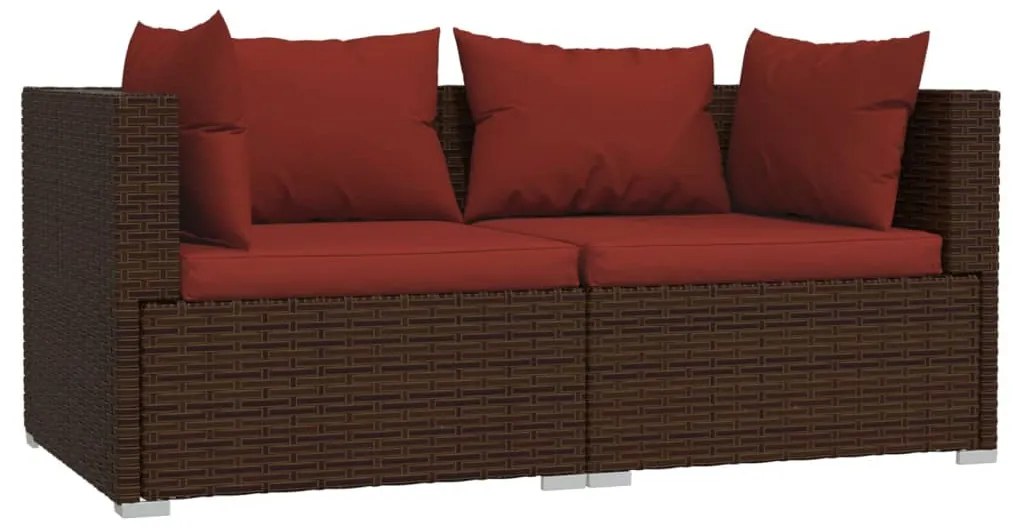3 részes barna polyrattan kerti bútorszett párnákkal