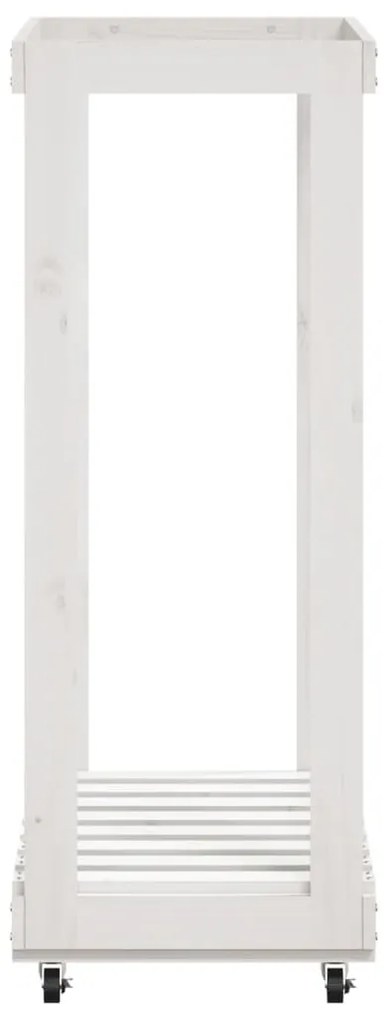 fehér tömör fenyőfa rönktároló kerekekkel 76,5 x 40 x 108 cm