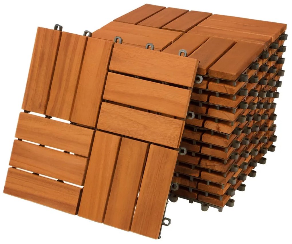 Casaria® Akácfa mozaik fa járólapok - 11 darabos készlet, 30x30 cm