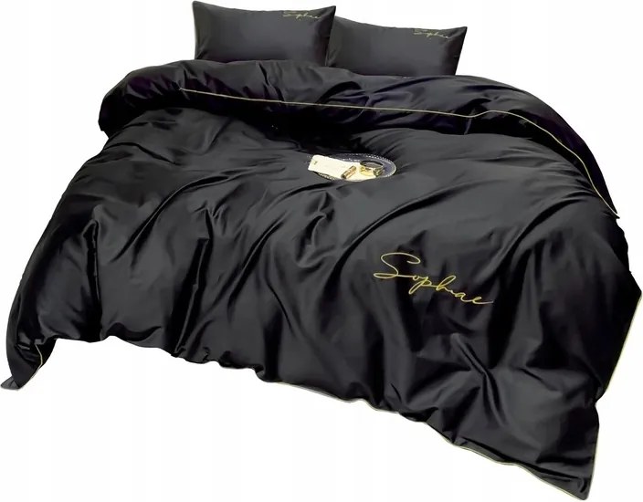 Szatén ágyneműhuzat hímzéssel 160x200 3 cm mikroszálas fekete