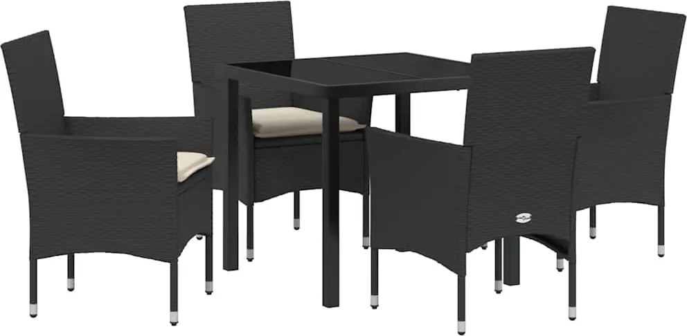 vidaXL Kert étkező szett párnával 5 pcs Fekete polirattan
