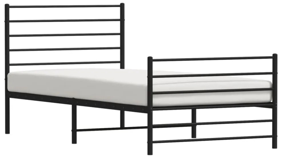 fekete fém ágykeret fej- és lábtámlával 100 x 190 cm