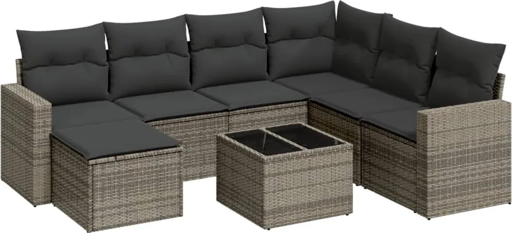 vidaXL 8 részes szürke polyrattan kerti ülőgarnitúra párnákkal