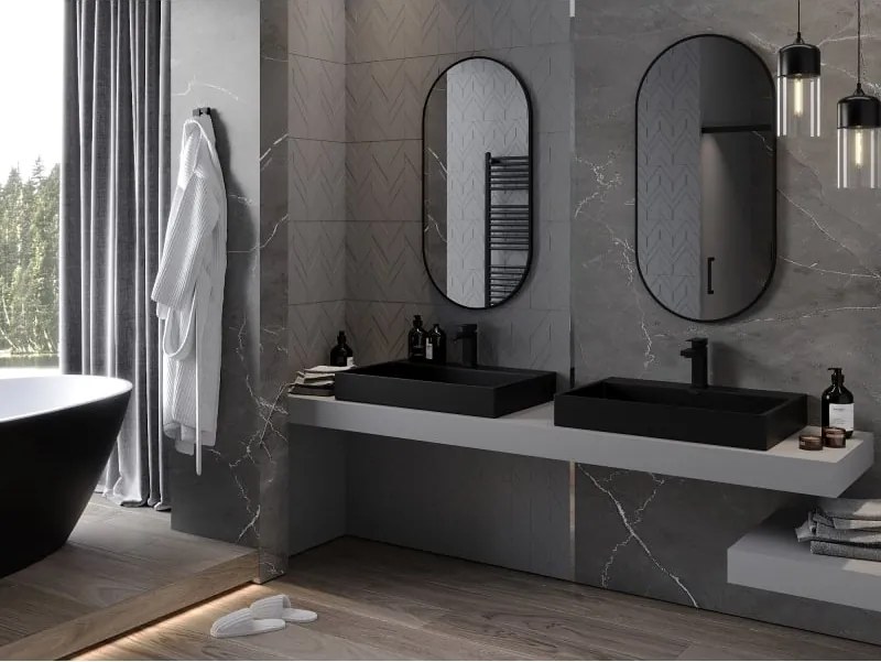 Mexen Loft fürdőszobai ovális tükör 100 x 50 cm, fekete keret - 9851-100-050-000-70