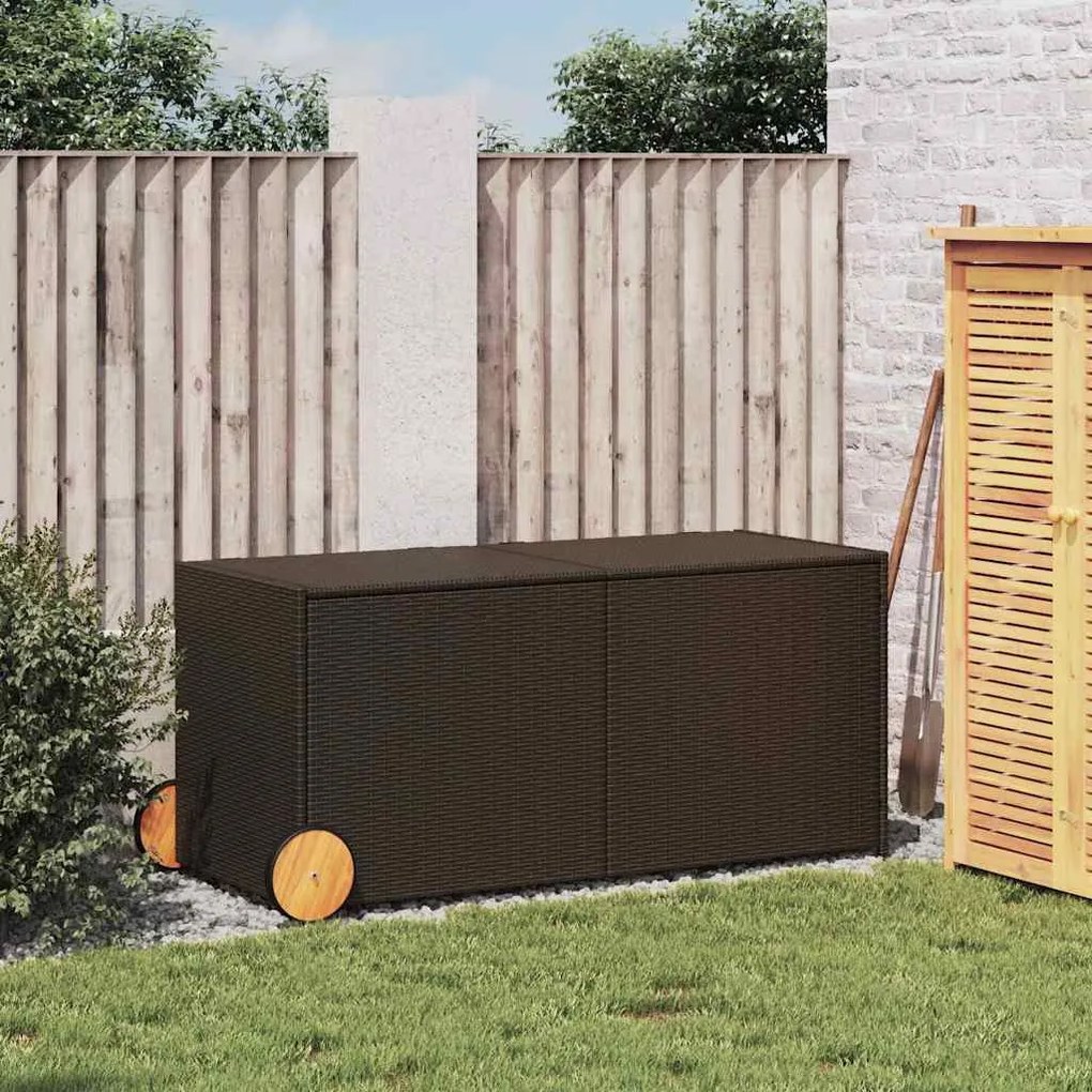 vidaXL barna polyrattan kerti tárolóláda kerekekkel 283 L