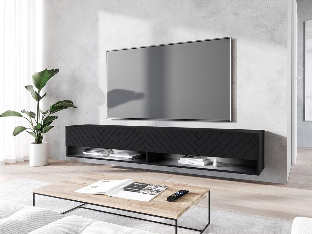 Függesztett TV szekrény Adenuk 140 MDF (fekete grafit + halcsont fekete) (LED RGB világítással). 1106328