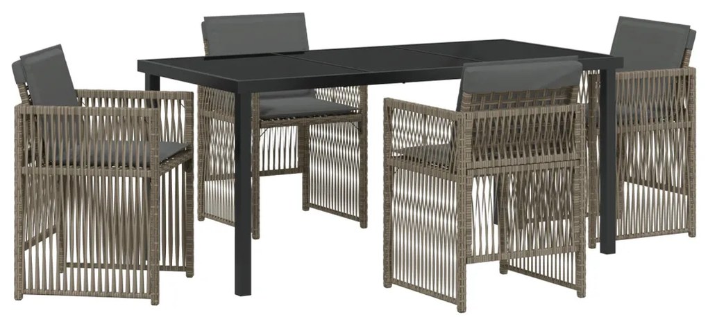 5 Darabos Kerti Étkezőszett Párnákkal Szürke Polyrattan