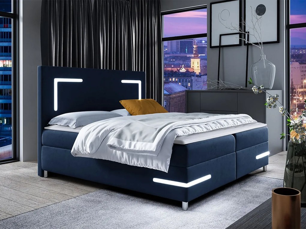 Franciaágy 180 cm Frinesa LED (kék) (ágyráccsal és matraccal) (tárolóhellyel) (LED világítással). 1104326